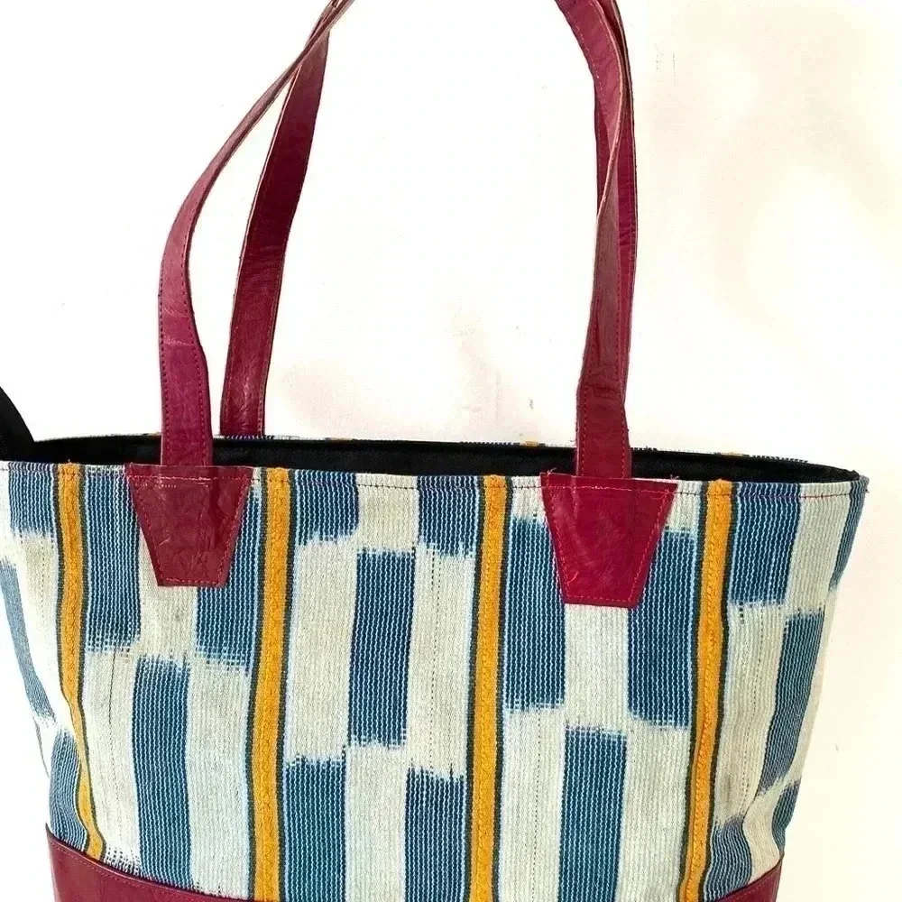 Handmade cloth leather satchel handbag
